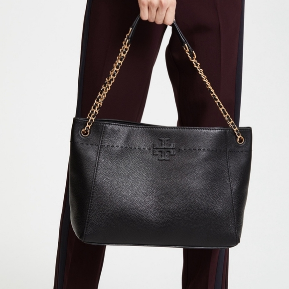 Tory Burch Mcgraw black leather chain tote shoulder bag - Picture 2 of 12